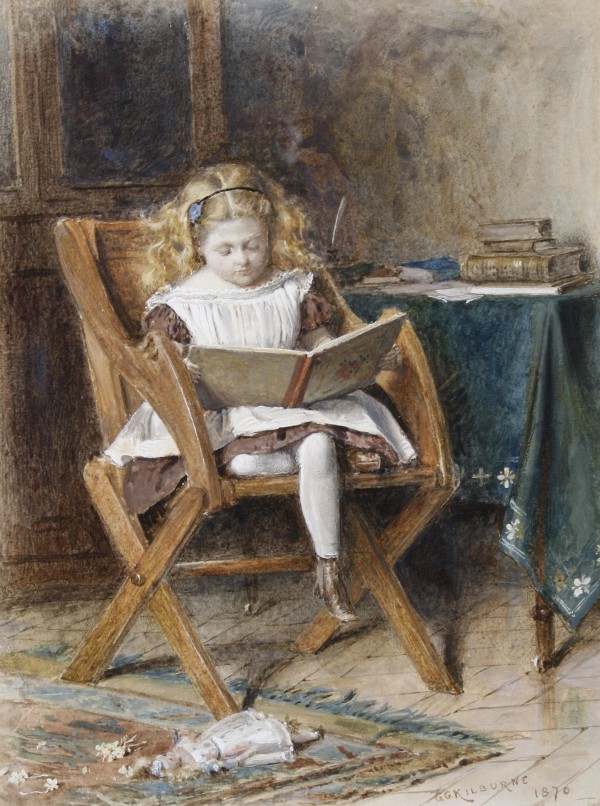 A young girl reading by George Goodwin Kilburne